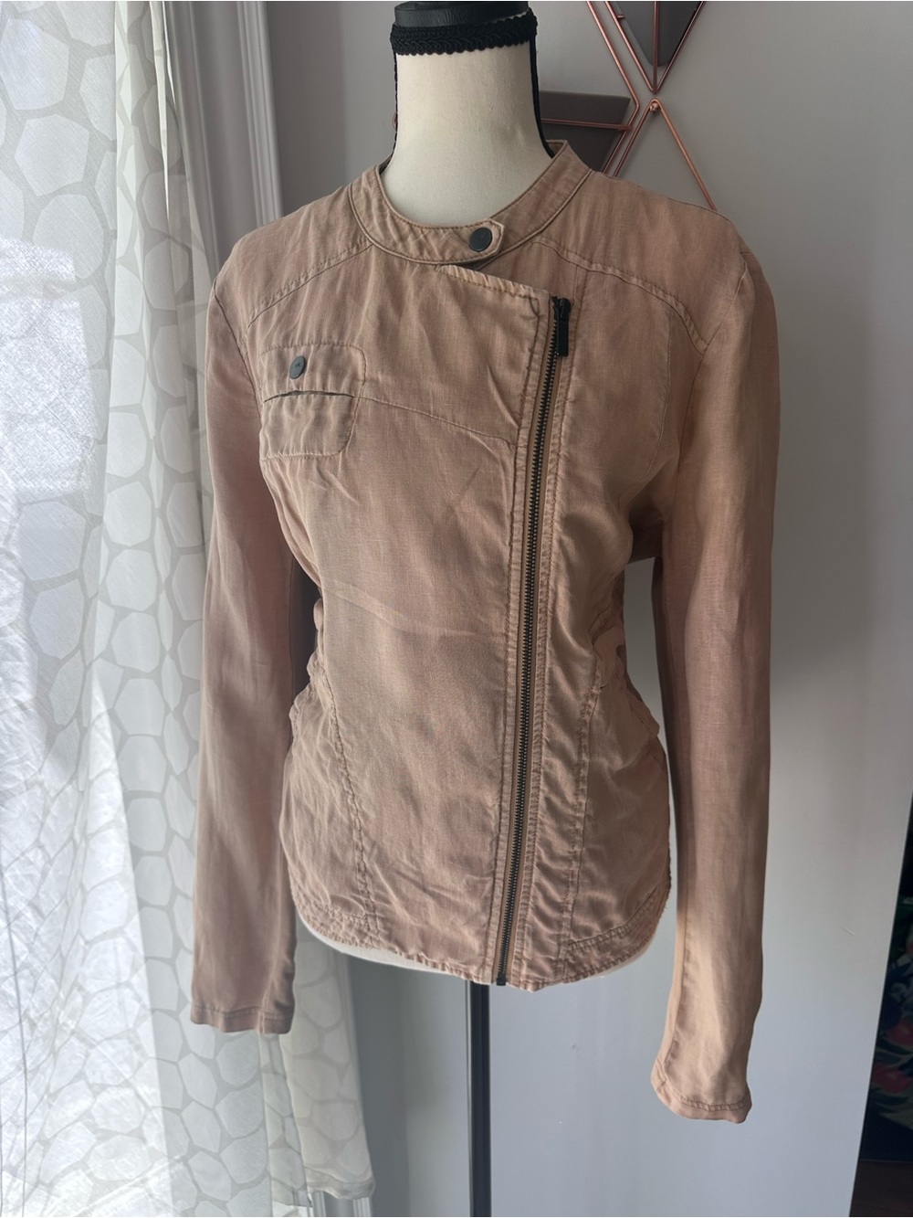 SANDWICH_ Women’s LINEN Lightweight Tan Moto Jacket EU 42 US 10 Medium